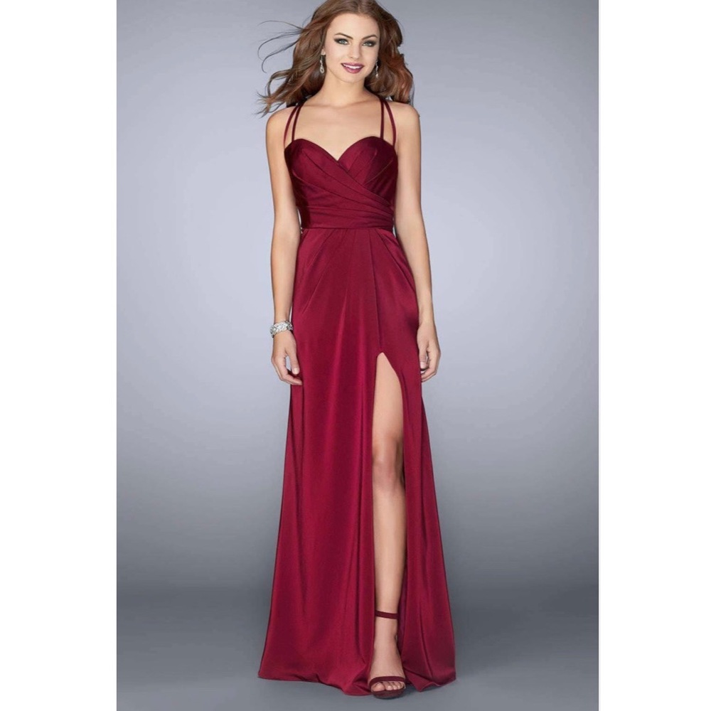 NWT Burgundy Sweetheart Strappy Back Side Slit Prom Dress